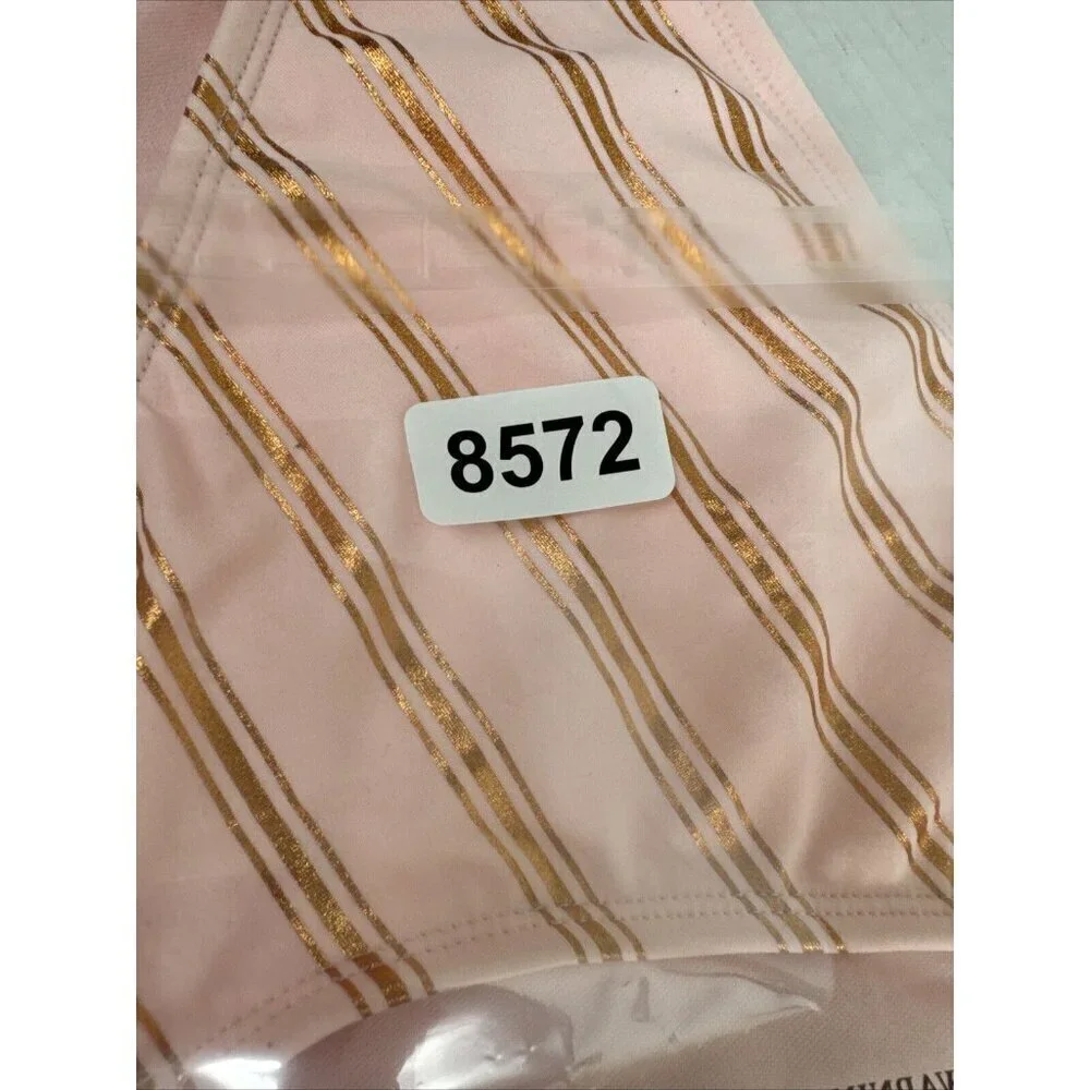 Malibu Dream Women's XL Bikini Swim Bottom‎ Pink Metallic Copper Striped New